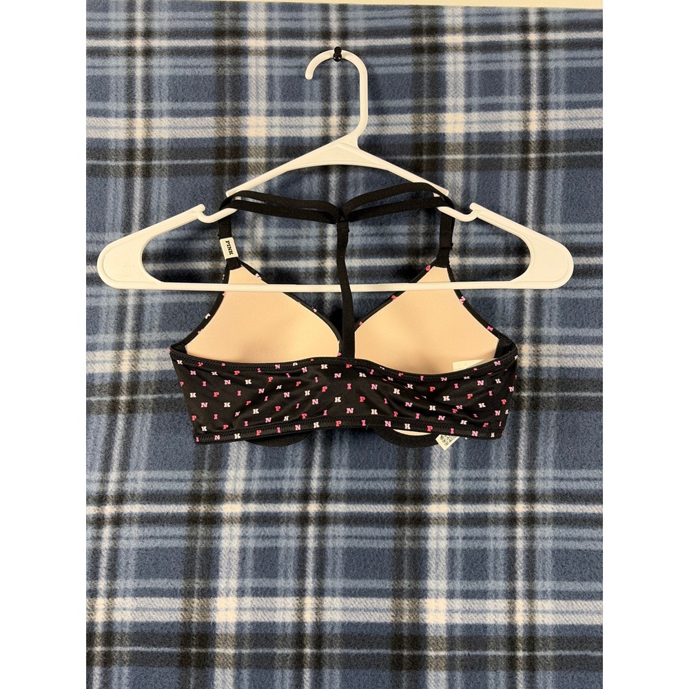 Victoria's Secret PINK Wear Everywhere T-Shirt Push Up Bra Black Logo 34C 7A6A - Picture 3 of 6